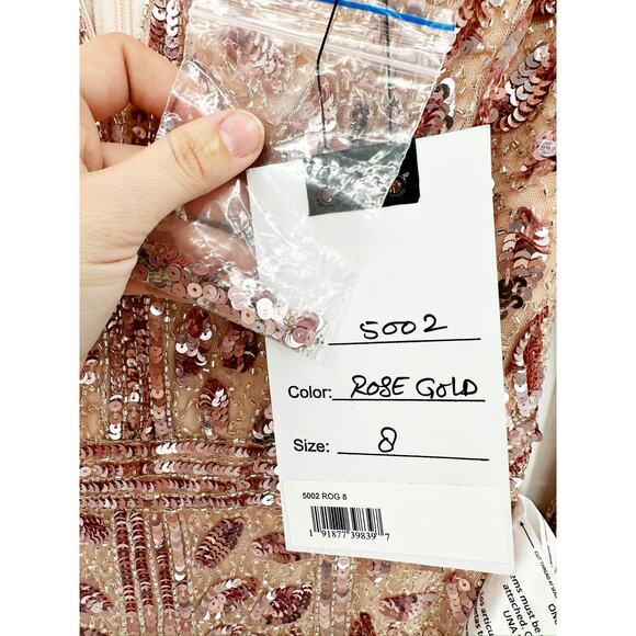 Mac Duggal 5002 Rose Gold Floral Pink Front Slit Beaded Sequin Gown 8 NWT - Picture 5 of 6